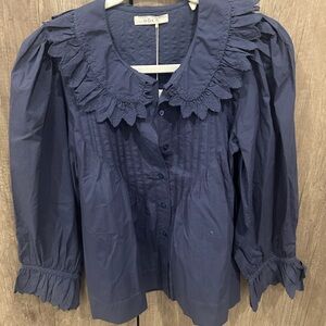 Doen Navy Ruffled Blouse